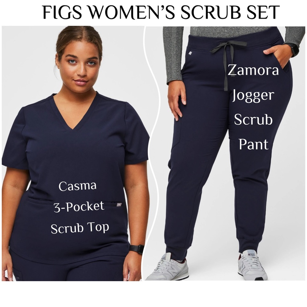 Figs Women’s 2 piece set: 1 Top and 1 Pant, Color Navy, Size XL (both)